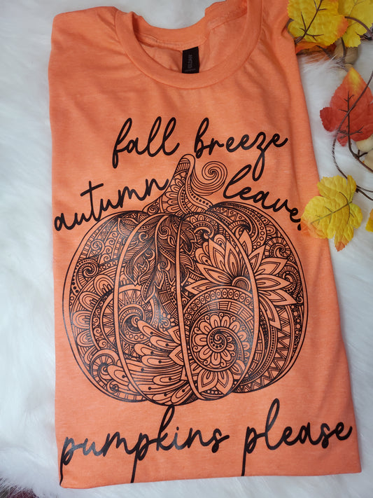 2X- Fall Breeze, Autumn Leaves, Pumpkins Please | Mandala Pumpkin | Ready to Ship | Screen Printed Tee