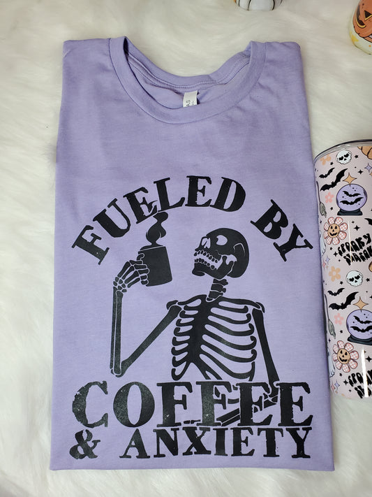 XL- Fueled By Coffee & Anxiety | Ready to Ship | Screen Printed Tee