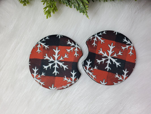 Snowflakes | Buffalo Plaid | Car Coasters